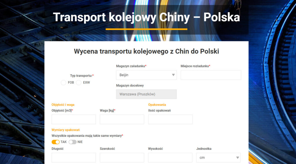 Wycena transportu kolejowego z Chin do Polski